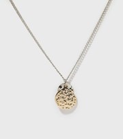 New Look Silver and Gold Beaten Double Disc Pendant Necklace